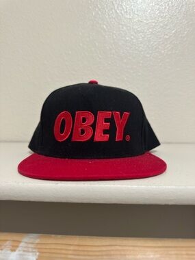 Obey Black and Red Embroidered Logo Snapback